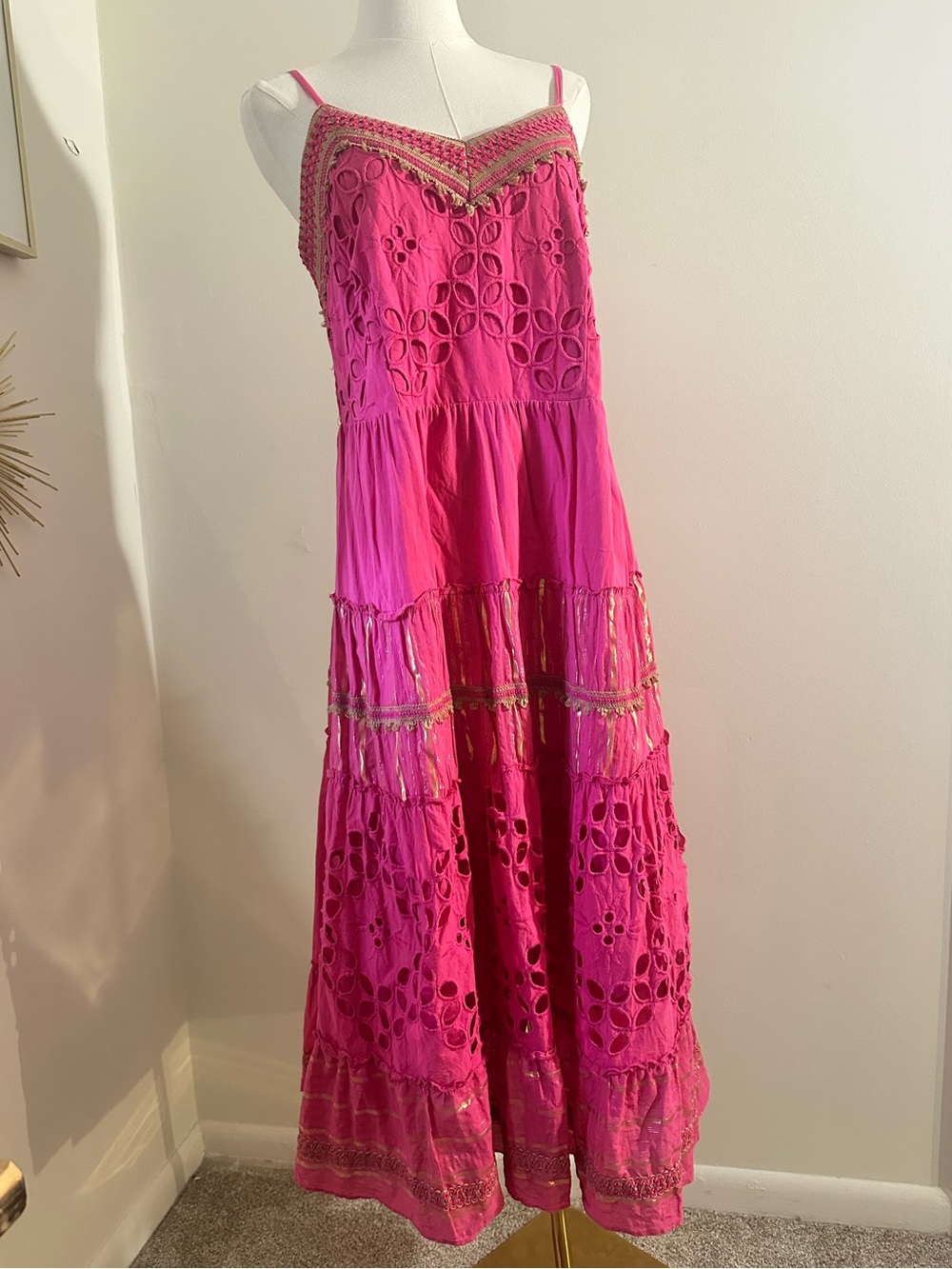 Farmers Market Fuchsia Embroidered Cotton Midi Dress | Size Large - Picture 3 of 10